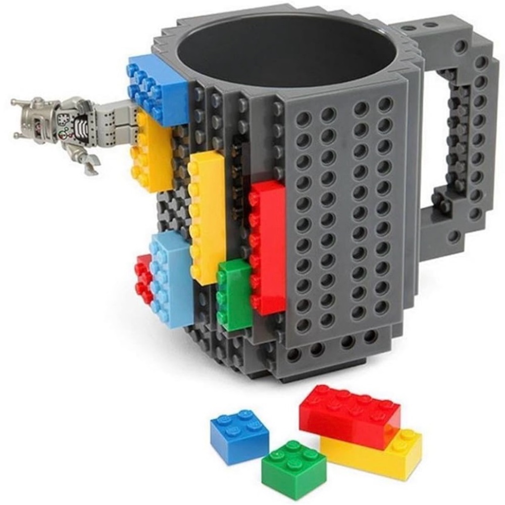 ThinkGeek Build On Brick Block Mug Tea Coffee Cup Lego Compatible Gray Creative